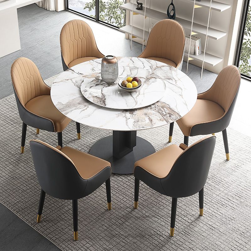 Modern Round Dinette Set 1/4/5/7 Pieces Black Dining Table Set with Sintered Stone Top Clearhalo 'Dining Room Sets' 'Dining Tables & Seating' 'dining_room_set' 'furn' 'furn_dining_room_set' 'Furniture' 'furniture_dining_room_set' 'Kitchen & Dining Furniture' 1200x1200_bb6a5599-2c03-46c0-aa17-2fd4d69c0858