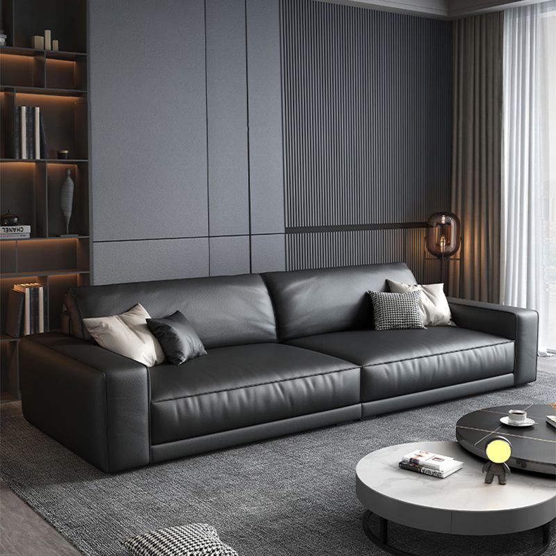 Stain-Resistant Faux Leather Sofa Square Arm Cushion Back Couch, Black Clearhalo 'furn' 'furn_sofas' 'Furniture' 'furniture_sofas' 'Living Room Furniture' 'Sofa' 'sofas' 1200x1200_bb6a8a13-c5b6-4d47-a256-3b9ad12b5c8b