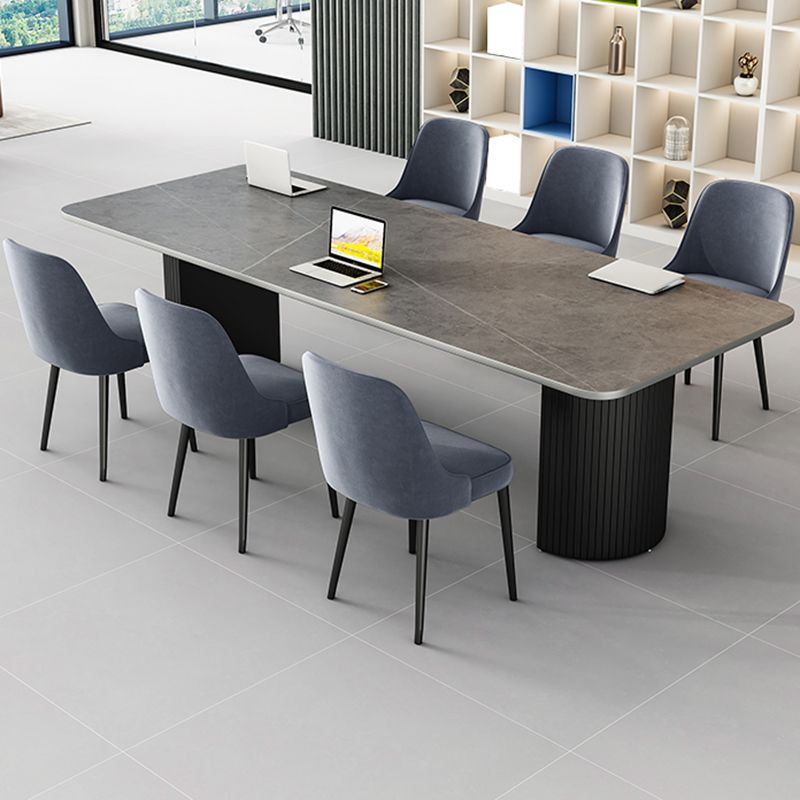 Tavolo da laptop rettangolare da ufficio grigio/scrivania in pietra bianca con 2 gambe