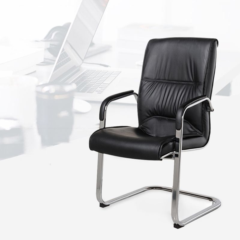 Modern Style Office Chair Black Leather No Wheels Fixed Arm Chair Clearhalo 'furn' 'furn_office_chair' 'Furniture' 'Office Chairs' 'Office Furniture' 'office_chair' 1200x1200_bb6e4194-71fc-4e1d-ab82-3bfa618b582c