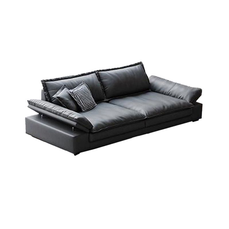 Mid Century Modern Black Sofa with Pillow Top Arm and Loose Back