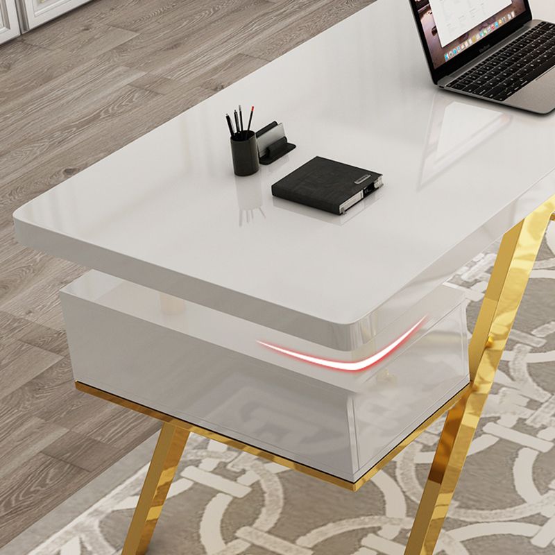 Glam Artificial Wood Office Desk Pedestal with File Cabinet 27.6" Wide