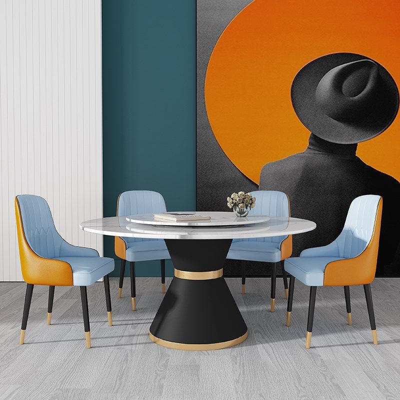 White Marble Top Dining Site Table Traditional Luxury Round Pedestal Table Clearhalo 'Dining Tables & Seating' 'Dining Tables' 'dining_table' 'furn' 'furn_dining_table' 'Furniture' 'furniture_dining_table' 'Kitchen & Dining Furniture' 1200x1200_bb774e61-715c-4e8f-b6a5-e685b6da6578