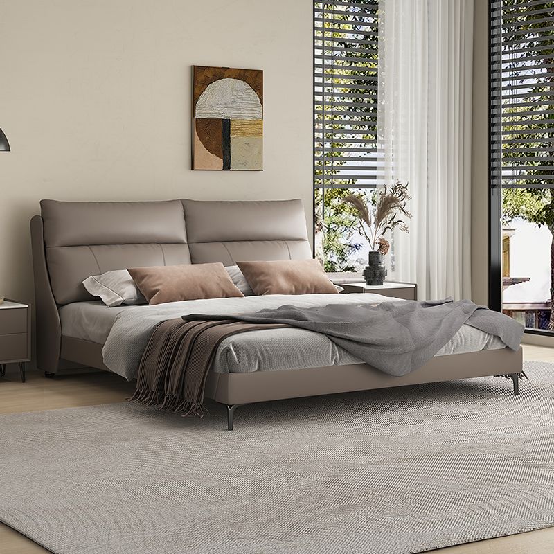 Leather Standard Bed Contemporary Wood Frame Bed with Upholstered Headboard Clearhalo 'Bedroom Furniture' 'Beds' 'furn' 'furn_beds' 'Furniture' 1200x1200_bb779fe6-27c3-43ab-a43b-256860a2d6c6