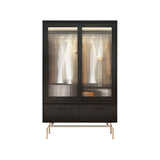 Black Solid Wood Wardrobe Modern Freestanding Wardrobe with Legs