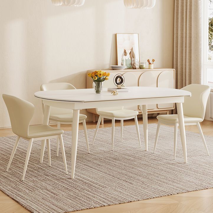 Extendible 1/5/7 piezas muebles de piedra sinterizada juegos de comidas en blanco