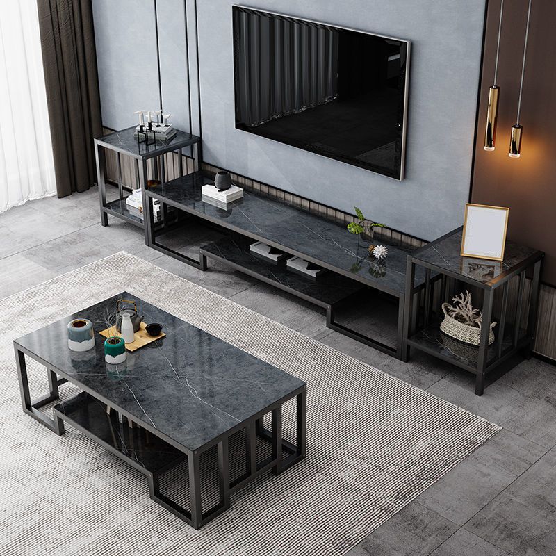 Glass TV Media Console Open Storage TV Console for Living Room Clearhalo 'furn' 'furn_tv_stands_entertainment_centers' 'Furniture' 'Living Room Furniture' 'TV Stands & Entertainment Centers' 'TV Stands & Media Storage Furniture' 'tv_stands_entertainment_centers' 1200x1200_bb7e1c83-1fd3-485b-b2b3-30fb65cb8404