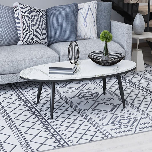 Tavolino da caffè top in pietra ovale con 4 gambe metalliche singolo tavolino