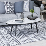 Tavolino da caffè top in pietra ovale con 4 gambe metalliche singolo tavolino