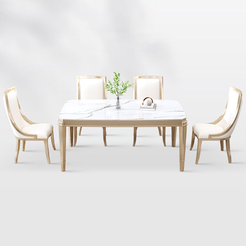 Nordic 1/2/5/7 Pieces Furniture Stone Rectangle Dining Table Set in White