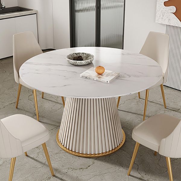 Round Sintered Stone White Dining Table Simplicity Pedestal Table for Dining Room Clearhalo ' dining_table' 'Dining Tables & Seating' 'Dining Tables' 'Furniture' 'furniture_dining_table' 'Kitchen & Dining Furniture' 'kitchen&dining_furn' 'kitchen' 'kitchen_dining_table' 1200x1200_bb8733c2-0d64-4109-8e4a-0c440229144d