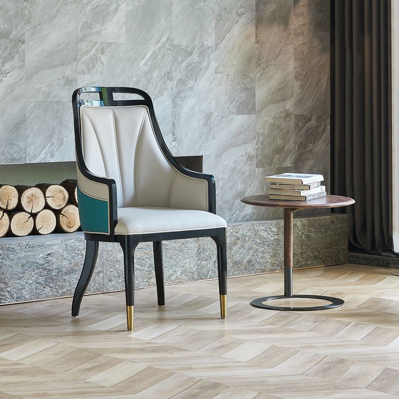 Faux Leather Dining Chairs Upholstered Arm Chairs with Wood Base Clearhalo 'Dining Chairs' 'Dining Tables & Seating' 'dining_chair' 'furn' 'furn_dining_chair' 'Furniture' 'Kitchen & Dining Furniture' 1200x1200_bb893392-6f39-4bd3-a5f9-4b2cd8be3eab