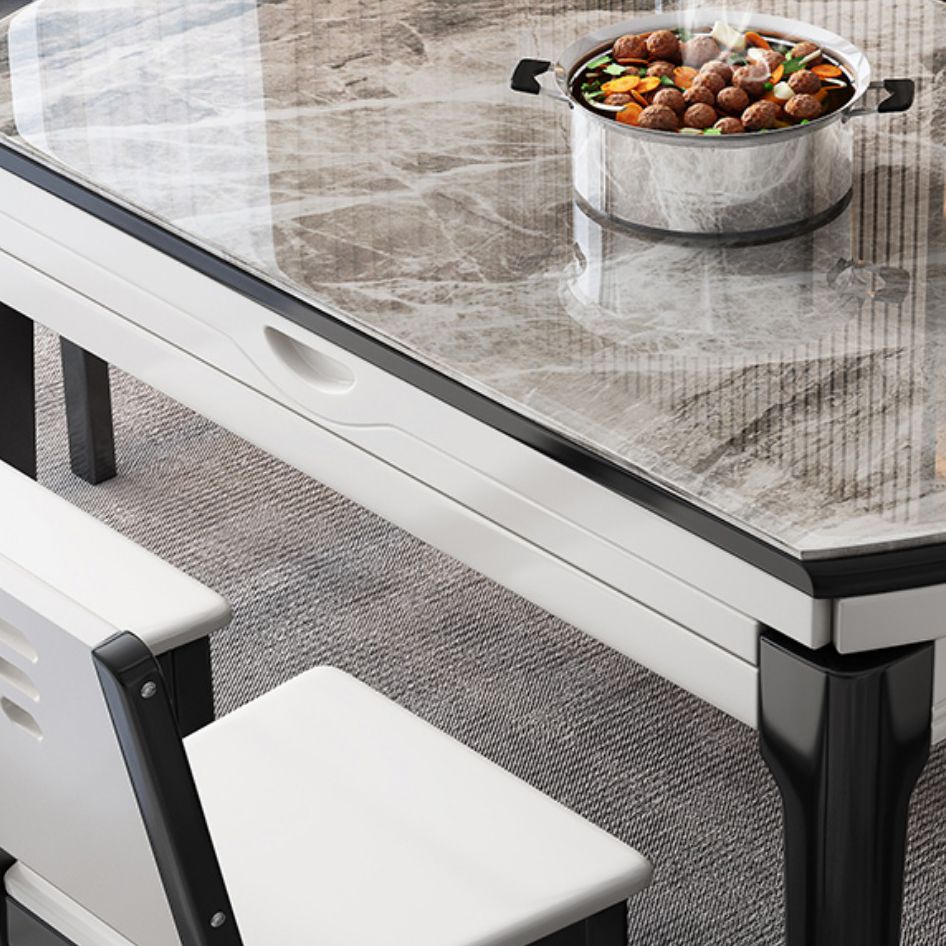Mesa de comedor sencilla y moderna, mesa de comedor con forma rectangular y base de madera para sala de estar