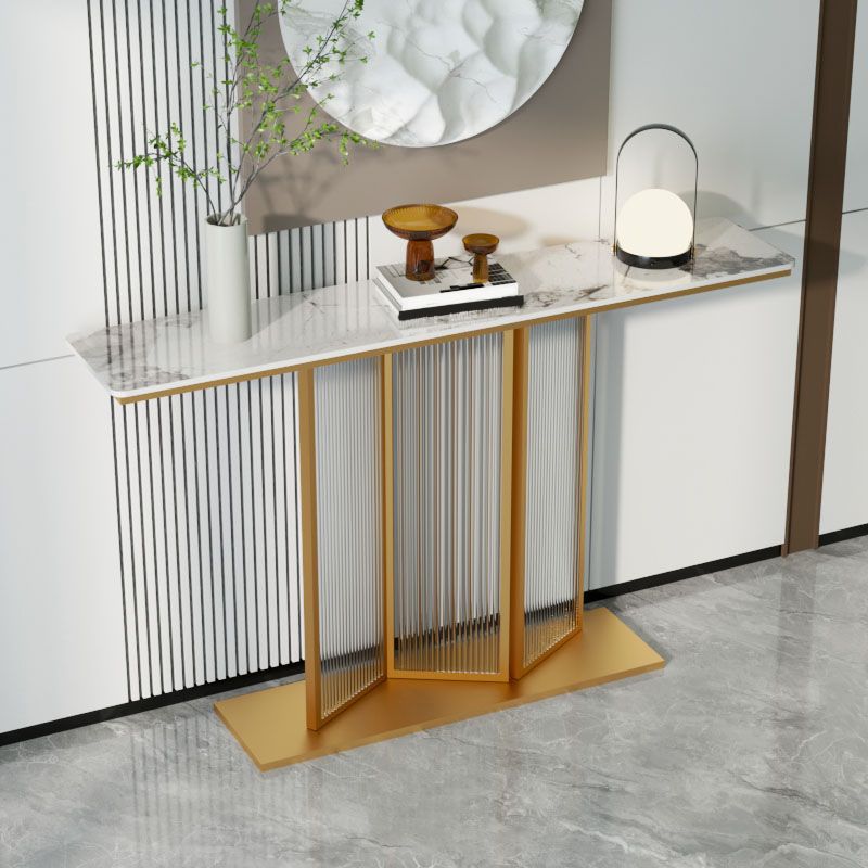 Glam Rectangle Shape Console Sofa Table with Stone Top for Hall