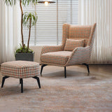 Fabric Lounge Chair Flared Arms Plaid Side Chair with Black Legs Clearhalo 'Accent Chairs' 'accent_chairs' 'Chairs & Seating' 'furn' 'furn_accent_chairs' 'Furniture' 'Living Room Furniture' 1200x1200_bb8e34b5-4eaa-4eeb-91aa-5fc739740388