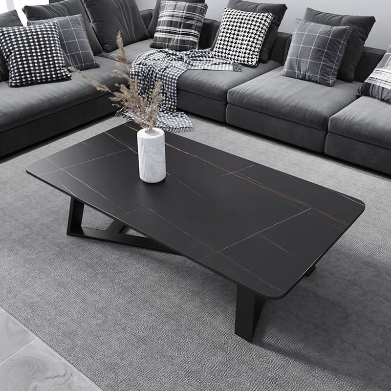 Rectangular Slate with Metal Cross Base Glam Style Coffee Table
