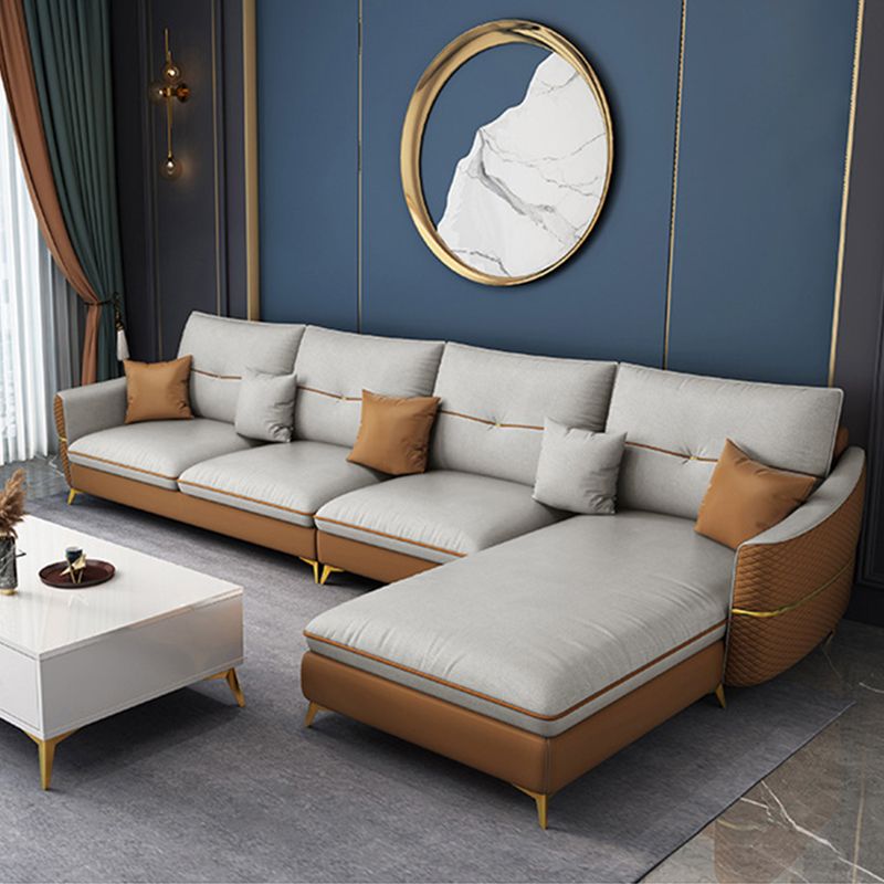 Brazo beige de 5 plazas seccional seccional de cuero falso de lujo seccional