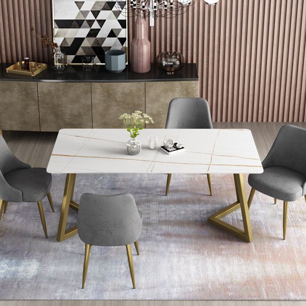 Simplicity Dining Table Rectangular Sintered Stone Table with Metallic Base Clearhalo ' dining_table' 'Dining Tables & Seating' 'Dining Tables' 'furn' 'furn_dining_table' 'Furniture' 'furniture_dining_table' 'Kitchen & Dining Furniture' 'kitchen&dining_furn' 'kitchen' 'kitchen_dining_table' 1200x1200_bb927fa3-6594-4230-aafc-d70aa67e81d8