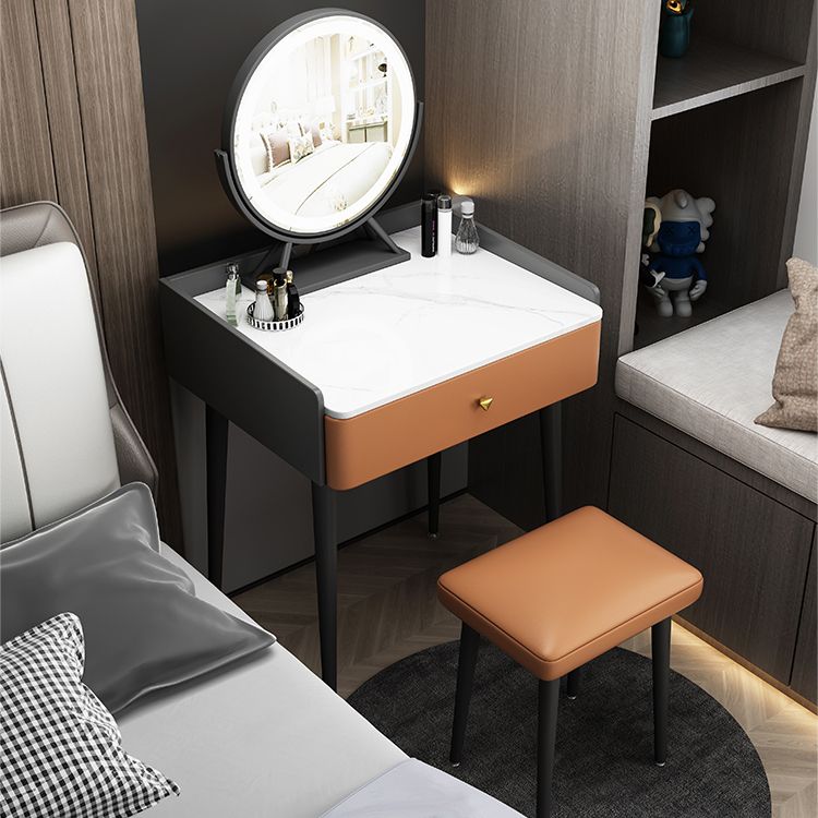 Vanity Stone/Wood Makeup Dressing Table Stool Set Black/ White Top - 31.1" H