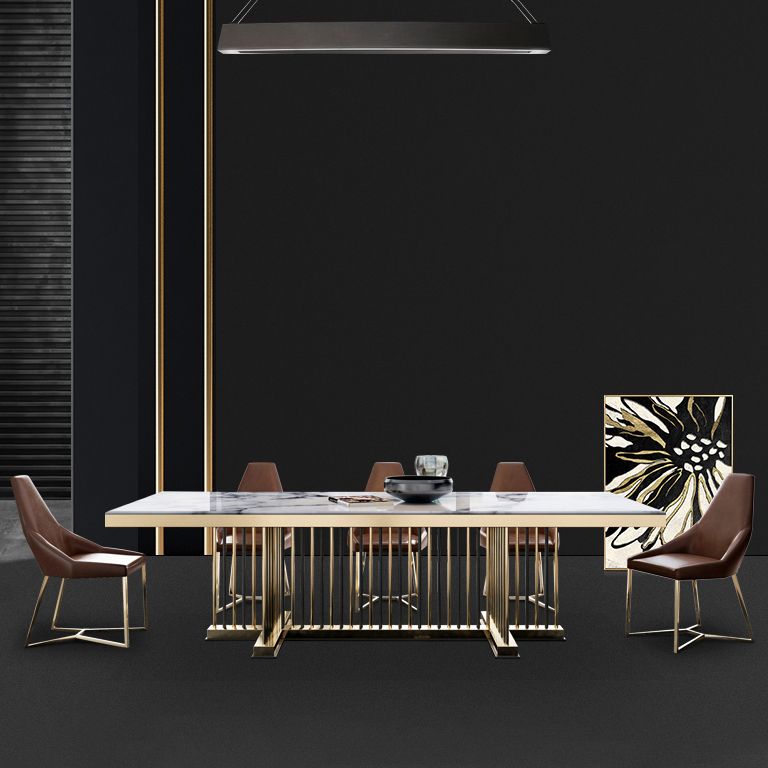Glam Rectangle Shape Marble Dining Table Standard Dining Table for Kitchen Clearhalo ' dining_table' 'Dining Tables & Seating' 'Dining Tables' 'furn' 'furn_dining_table' 'Furniture' 'furniture_dining_table' 'Kitchen & Dining Furniture' 'kitchen&dining_furn' 'kitchen' 'kitchen_dining_table' 1200x1200_bb982a74-6929-49a5-83b9-684544351028