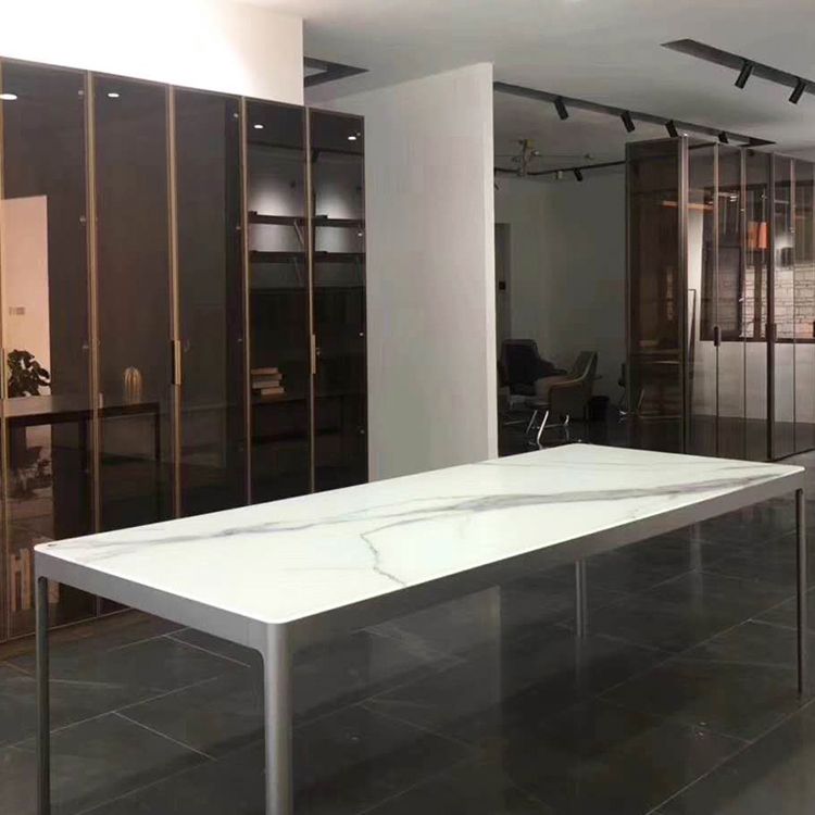 Sintered Stone Dining Table Industrial Style 4 Legs Aluminum Alloy Base Rectangle Table for Home Clearhalo ' dining_table' 'Dining Tables & Seating' 'Dining Tables' 'furn' 'furn_dining_table' 'Furniture' 'furniture_dining_table' 'Kitchen & Dining Furniture' 'kitchen&dining_furn' 'kitchen' 'kitchen_dining_table' 1200x1200_bb9b16e1-173e-4d34-b92a-3a23a204263a