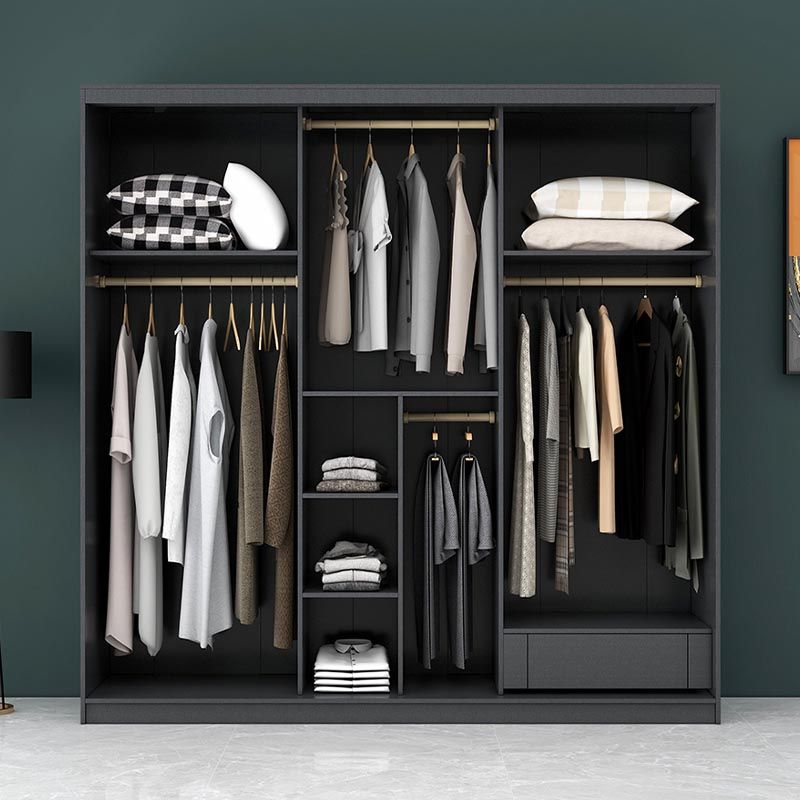 Armoire de porte coulissante moderne pour armoire noire de chambre à coucher avec portes en verre