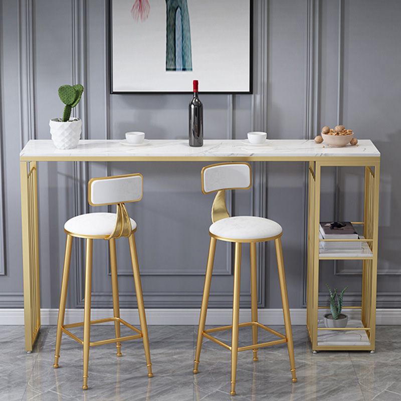 Modern Bar-height Table Stone Bar Table with Gold Base and Storage Clearhalo 'Bar Furniture' 'Bar Tables' 'bar_tables' 'furn' 'furn_bar_tables' 'Furniture' 'Kitchen & Dining Furniture' 1200x1200_bba0ebe1-55f6-45c9-b3dc-4774990e890d