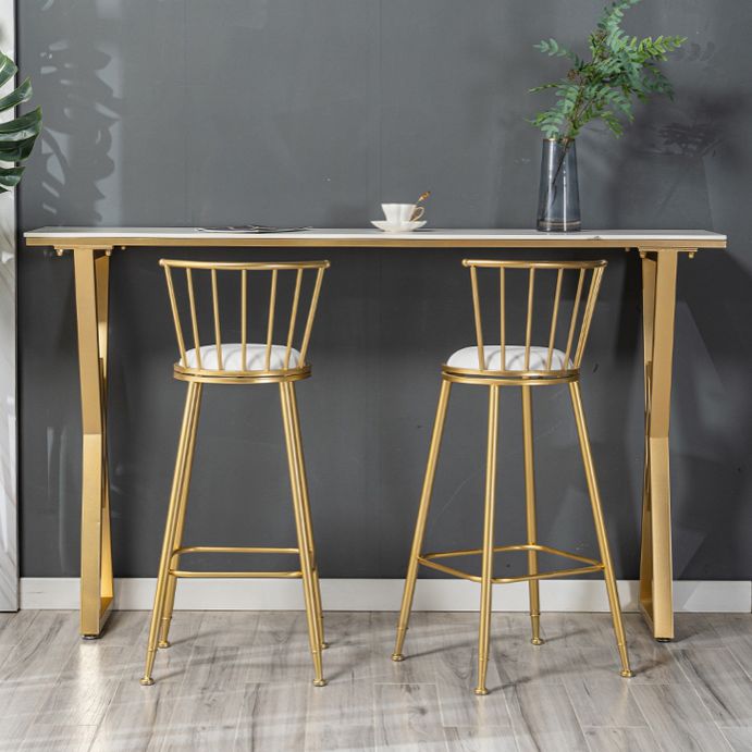 Glam Marble Bar Table with Rectangle Table Top Double Pedestal Table - 41.3" H Clearhalo 'Bar Furniture' 'Bar Tables' 'bar_tables' 'furn' 'furn_bar_tables' 'Furniture' 'furniture_bar_tables' 'Kitchen & Dining Furniture' 1200x1200_bba14984-685c-45c6-a086-0109547f8861
