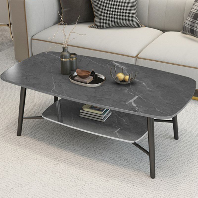 17.7"H Modern Ironcraft Cross Legs Slate Rectangular Table Top Coffee Table with Shelf Clearhalo 'Coffee & Accent Tables' 'Coffee Tables' 'coffee_tables' 'furn' 'furn_coffee_tables' 'Furniture' 'furniture_coffee_tables' 'Living Room Furniture' 1200x1200_bba1817d-3a41-4fd3-9313-9668b15b2fa7
