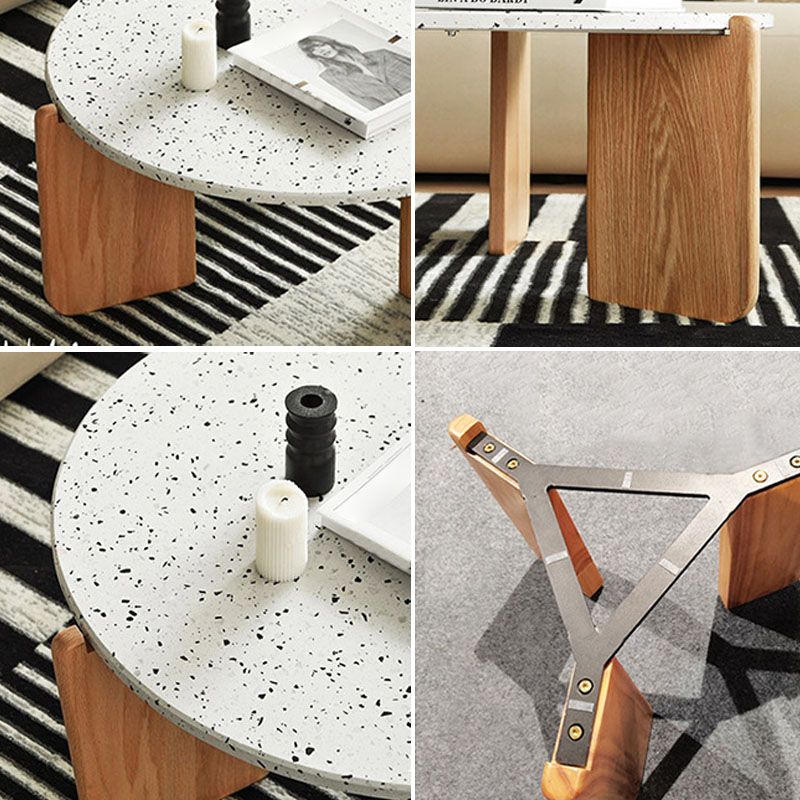 Modern White Round Coffee Table with Three Wood Legs Coffee Table Clearhalo 'Coffee & Accent Tables' 'Coffee Tables' 'coffee_tables' 'furn' 'furn_coffee_tables' 'Furniture' 'furniture_coffee_tables' 'Living Room Furniture' 1200x1200_bba440b5-4316-4f6d-8021-52918865a8d0