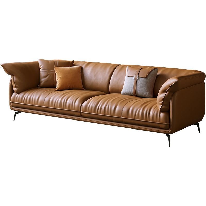 Modern Style with Pillow Back Leather/napa Upholstered Brown Sofa Clearhalo 'furn' 'furn_sofas' 'Furniture' 'furniture_sofas' 'kitchen' 'kitchen_sofas' 'Living Room Furniture' 'Sofa' 'sofas' 1200x1200_bba4755d-b39f-4777-bab1-e197bfb4298d