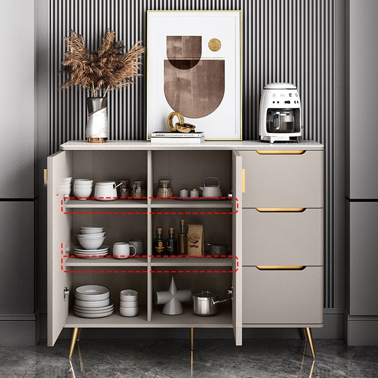 Glam Buffet Server con scaffali regolabili in legno e server di pranzo in pietra