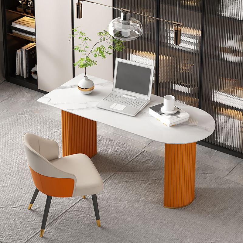 Escritorio de oficina de medio círculo de piedra Glam Stone 29.53 pulgadas de alto escritorio de escritura