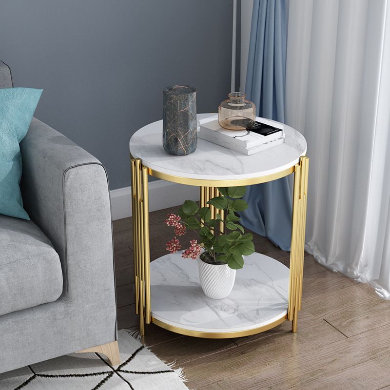 Modern Slate Round Side End Table Metal 3 Legs Side Table with Shelf