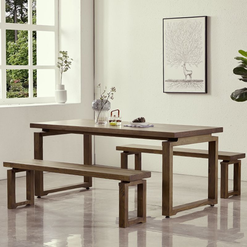 Modern 1/2/3/5 Pieces Dining Set Rectangle Double Pedestal Dinette Set in Natural Clearhalo 'Dining Room Sets' 'Dining Tables & Seating' 'dining_room_set' 'furn' 'furn_dining_room_set' 'Furniture' 'Kitchen & Dining Furniture' 1200x1200_bbac6878-9e73-4496-a731-07d43b544881