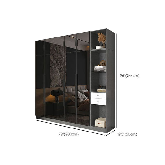 Black Color Glass Wardrobe Soft Close Door Wardrobe Closet for Home