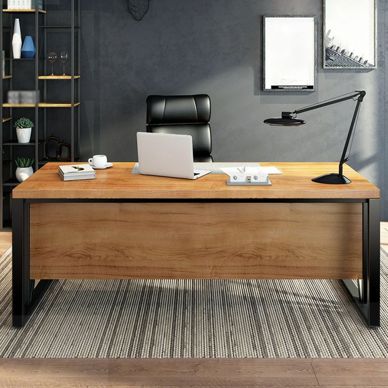 Industrial Pine Wood Dining Table Rectangle Table with Metal Trestle Base Clearhalo ' dining_table' 'Dining Tables & Seating' 'Dining Tables' 'furn' 'furn_dining_table' 'Furniture' 'furniture_dining_table' 'Kitchen & Dining Furniture' 'kitchen&dining_furn' 'kitchen' 'kitchen_dining_table' 1200x1200_bbb0fd38-43dc-42cf-9036-bd7318e6b4e9
