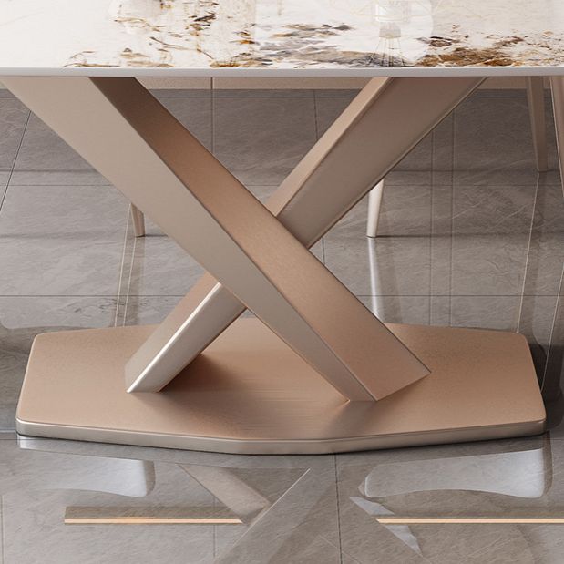Modern Sintered Stone Top Dining Set Rectangle 1/2/5/7 Pieces Dinette Table Set in Gold Clearhalo 'Dining Room Sets' 'Dining Tables & Seating' 'dining_room_set' 'furn' 'furn_dining_room_set' 'Furniture' 'Kitchen & Dining Furniture' 1200x1200_bbb1ddd7-3fb6-4a80-8a50-6d94422bc92a