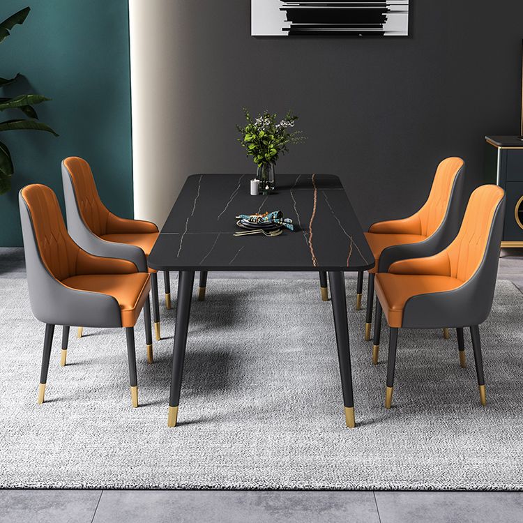 Black Rectangle Dining Table Set 1/2/5/7 Pieces Stone and Metal Dinette Set Clearhalo 'Dining Room Sets' 'Dining Tables & Seating' 'dining_room_set' 'furn' 'furn_dining_room_set' 'Furniture' 'Kitchen & Dining Furniture' 1200x1200_bbb217f3-4997-4512-a37b-d74f660afd7a
