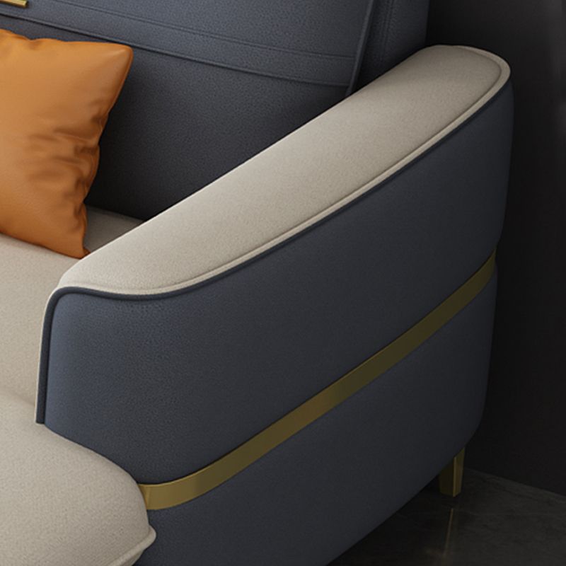 Sofá de brazo cuadrado de cuero de forma escandinava con 2 almohadas