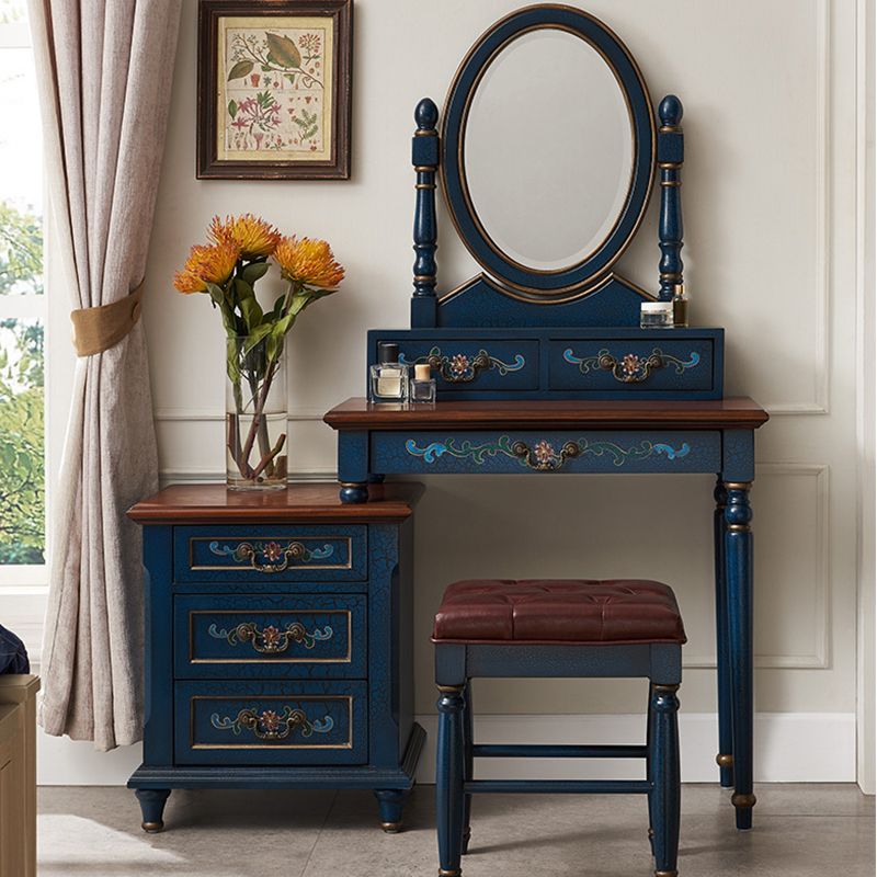 Victorian Makeup Vanity Table with Drawers and Stool for Bedroom