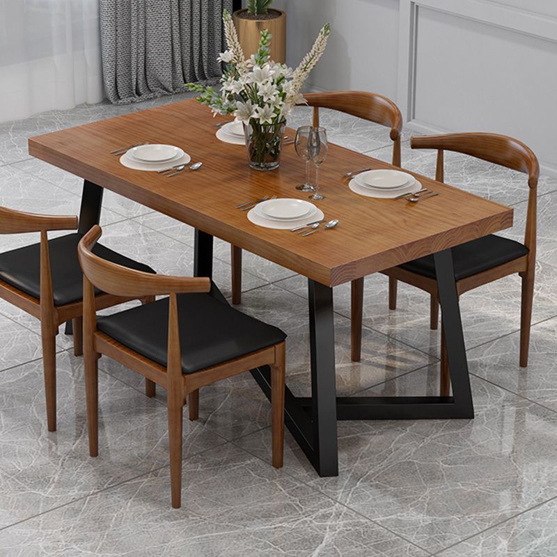 Industrial Brown Wood Top Table Indoor Rectangle Table with Metal Base Clearhalo 'Dining Tables & Seating' 'Dining Tables' 'dining_table' 'furn' 'furn_dining_table' 'Furniture' 'Kitchen & Dining Furniture' 1200x1200_bbbc5fbb-f585-4f2d-b371-c211a406bfed