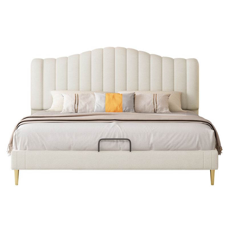 Soild Wood Bed with Camelback Panel Headboard and Metal Legs Clearhalo 'Bedroom Furniture' 'Beds' 'furn' 'furn_beds' 'Furniture' 1200x1200_bbbd12e1-d6c2-46bf-9cb7-be012a0386be