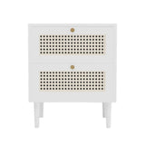 24 Inch H Wicker/rattan Night Table Solie Wood Modern Drawer Storage Nightstand