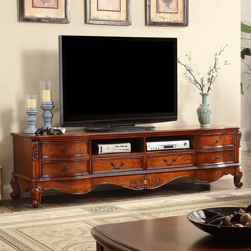 Console TV in legno marrone Console tradizionale TV Home TV con cassetti