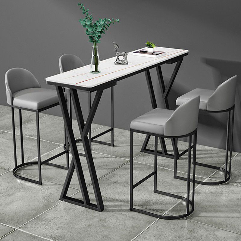 Tavolo da bar rettangolare in pietra sinterizzato tavolo da barra industriale con doppio piedistallo