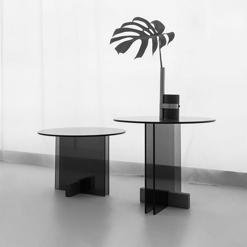 Living Room End Table Modernistic Round Abstract Glass Side Table