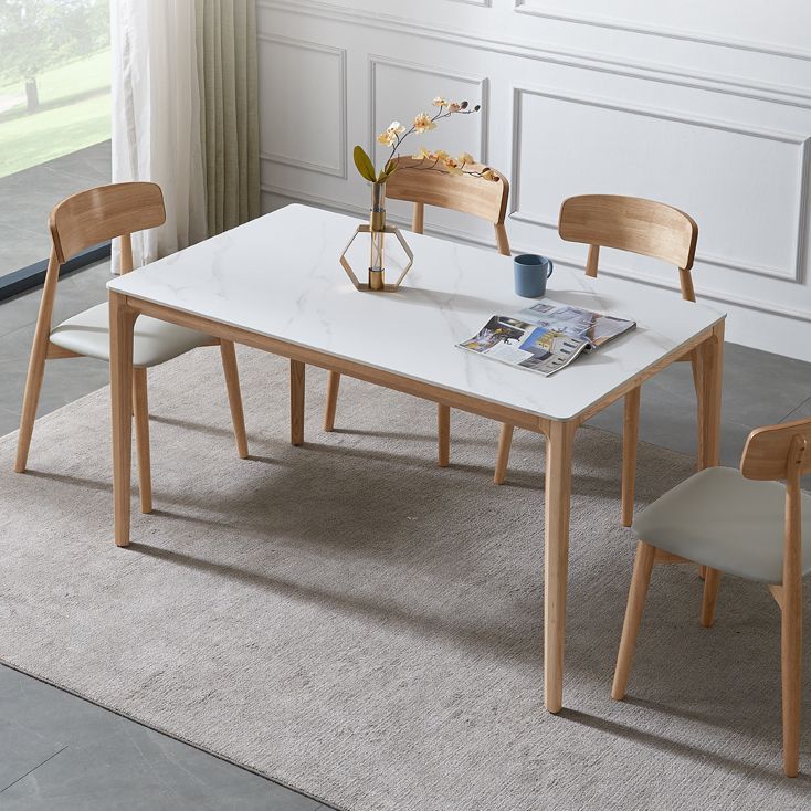 Mid-Century Modern Rectangle Table White Sintered Stone Table with 4 Ash Solid Wood Legs Clearhalo ' dining_table' 'Dining Tables & Seating' 'Dining Tables' 'furn' 'furn_dining_table' 'Furniture' 'furniture_dining_table' 'Kitchen & Dining Furniture' 'kitchen&dining_furn' 'kitchen' 'kitchen_dining_table' 1200x1200_bbc4984d-6048-4a63-917a-137e513917a2