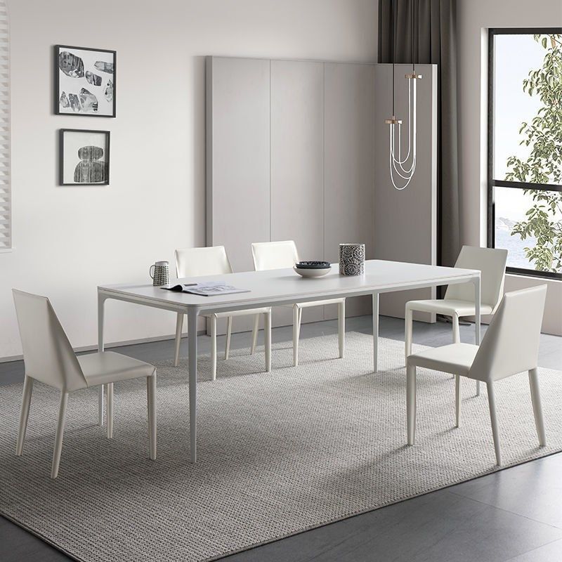 Modern White Stone Table 4 Legs Rectangle Dining Table for Kitchen Clearhalo 'Dining Tables & Seating' 'Dining Tables' 'dining_table' 'Furniture' 'furniture_dining_table' 'Kitchen & Dining Furniture' 'kitchen' 'kitchen_dining_table' 1200x1200_bbc57cc6-fc80-4dcd-ba94-d802c1f134c4