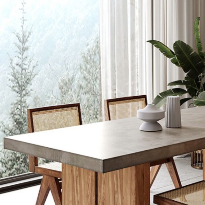 Rectangular Dining Table Grey Solid Wood Table Top for Dining Room Clearhalo 'Dining Tables & Seating' 'Dining Tables' 'dining_table' 'furn' 'furn_dining_table' 'Furniture' 'Kitchen & Dining Furniture' 1200x1200_bbc61ed5-c45b-449a-b56b-5b1ad5e6eaf3